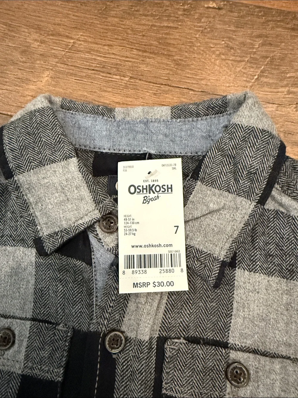 OshKosh B'gosh Black and Gray Plaid Button-Down Shirt